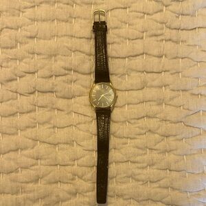 Vintage 1990’s Citizen S100-S20289 Gold Case with Black Leather Band Watch